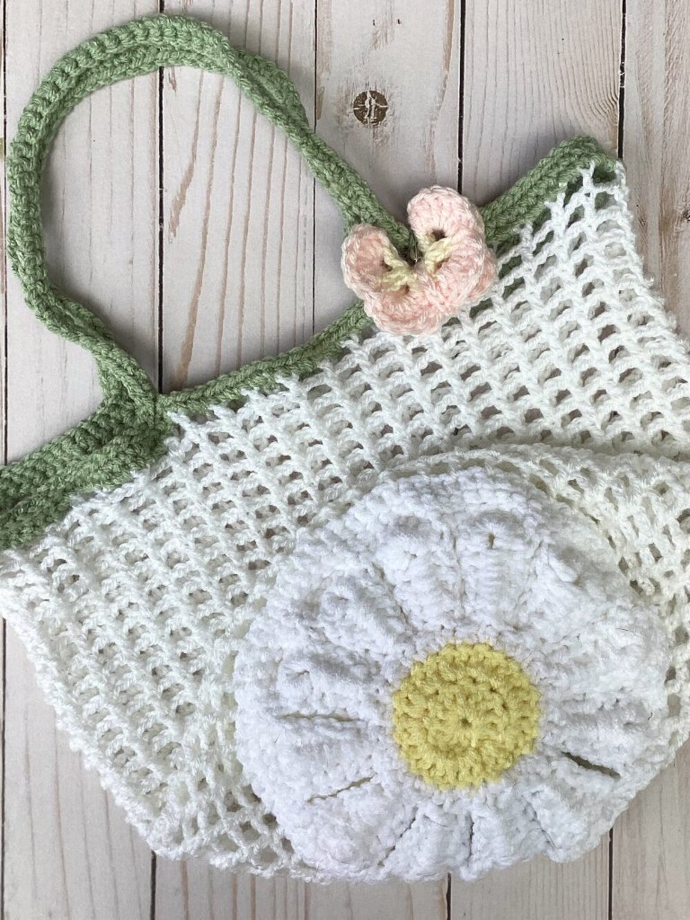 Handmade Crocheted Foldable Daisy Market Bag